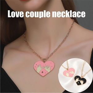 1 Love Cartoon Couple Large Pendant Personality Drops Oil Hook Clavicle pink